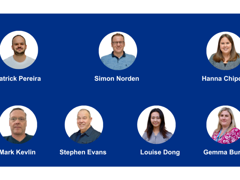 circular photos of individual members of the Estates, Digital and Transport team on NHS dark blue background
