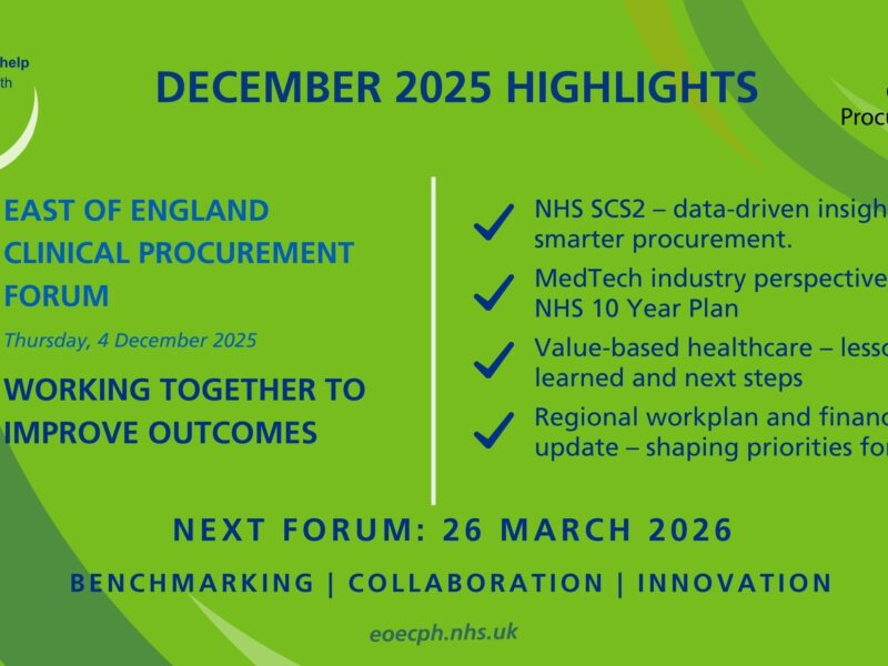 The highlights of the December 2025 edition of the clinical procurement forum on green background with the Hub logo and the NHS lozenge.