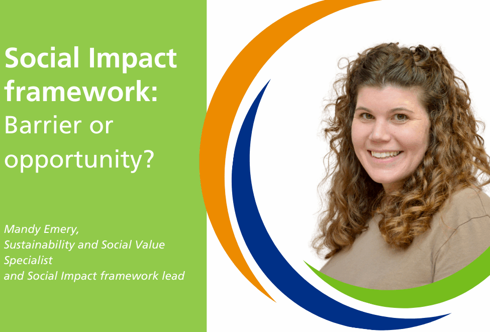 Picture of Mandy Emery and text saying 'Social Impact: Opportunity or barrier?'