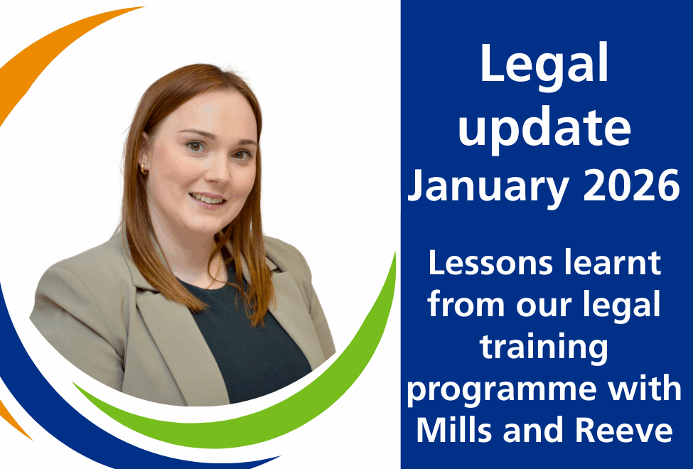 Branded picture of Ruth McColl with text reading 'Legal update January 2026 - lessons learnt from our legal training programme with Mills and Reeve'