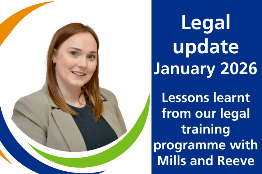 Branded picture of Ruth McColl with text reading 'Legal update January 2026 - lessons learnt from our legal training programme with Mills and Reeve'