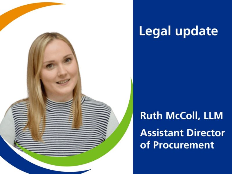 To the left - a photo of Ruth, to the right - Legal Update by Ruth McColl, LLM, Assistant Director of Procurement