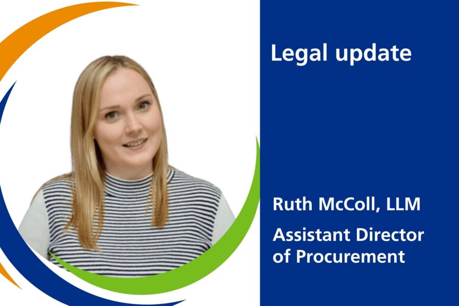 To the left - a photo of Ruth, to the right - Legal Update by Ruth McColl, LLM, Assistant Director of Procurement